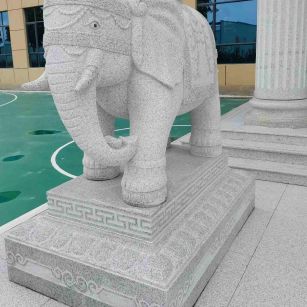 来宾 白麻花岗岩动物异形石雕-大象