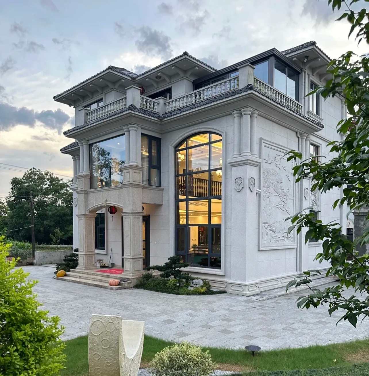 来宾 白麻花岗岩私人别墅干挂石材豪华定制