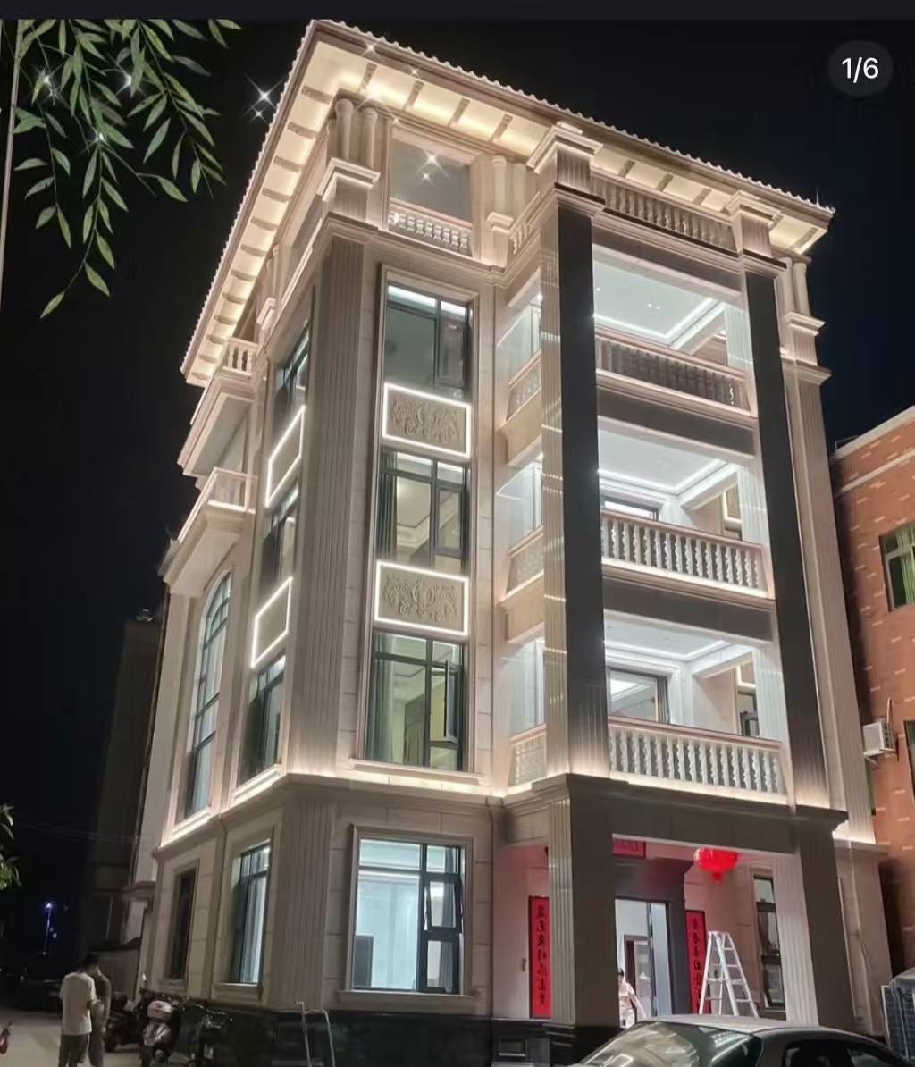 来宾 芝麻白花岗岩别墅外墙夜间效果