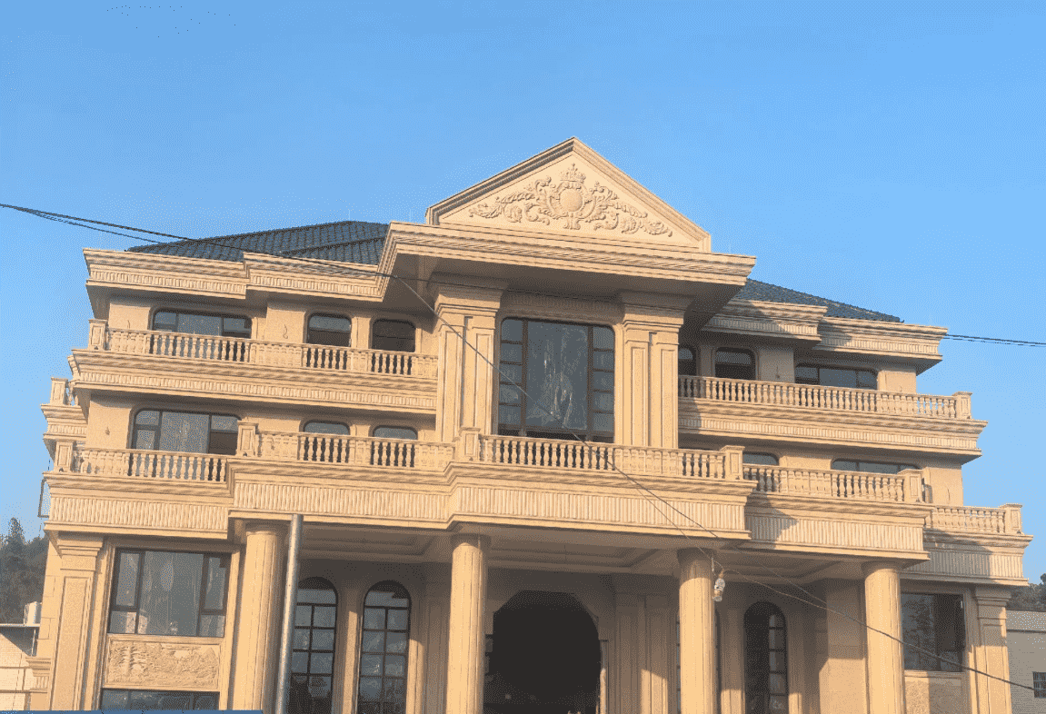 来宾黄金麻别墅外墙干挂石材效果示例