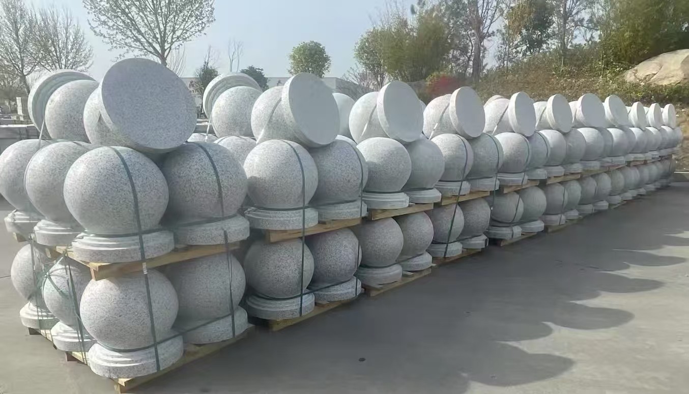 来宾 白麻花岗岩石材圆球，石球，挡车球，隔离球，景观石球，风水球等