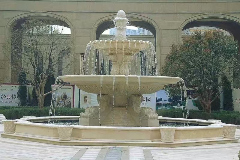 来宾 黄金麻花岗岩异型加工——户外庭院石雕流水喷泉